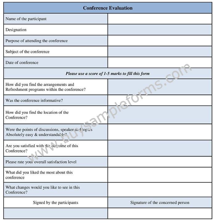 Sample Conference Evaluation Form Template Word
