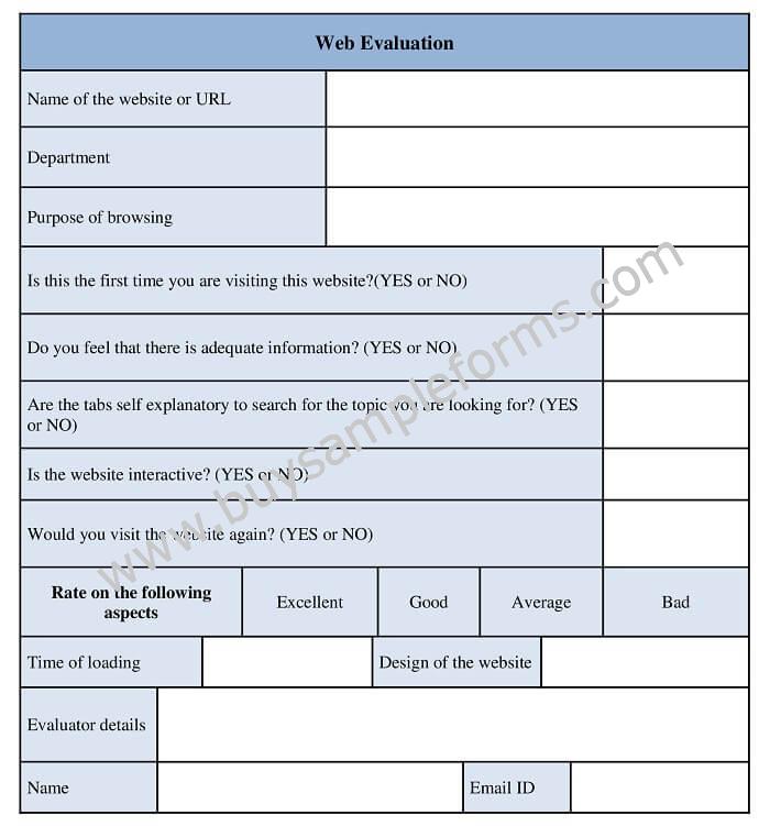 Website Evaluation Form Template, Example Word Doc