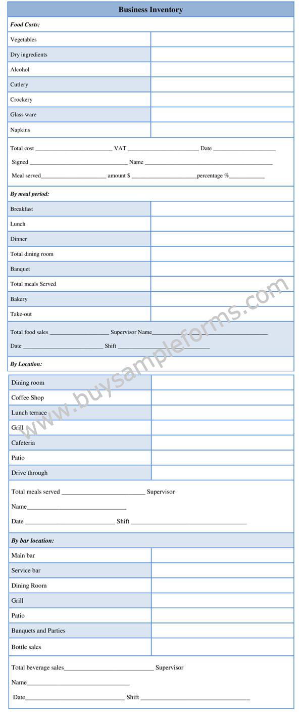 Business Inventory Form Template Word Sample, Example