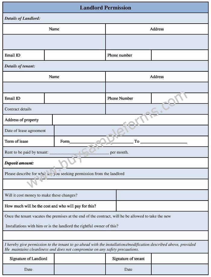 Online Landlord Permission Form Template Printable Word Doc