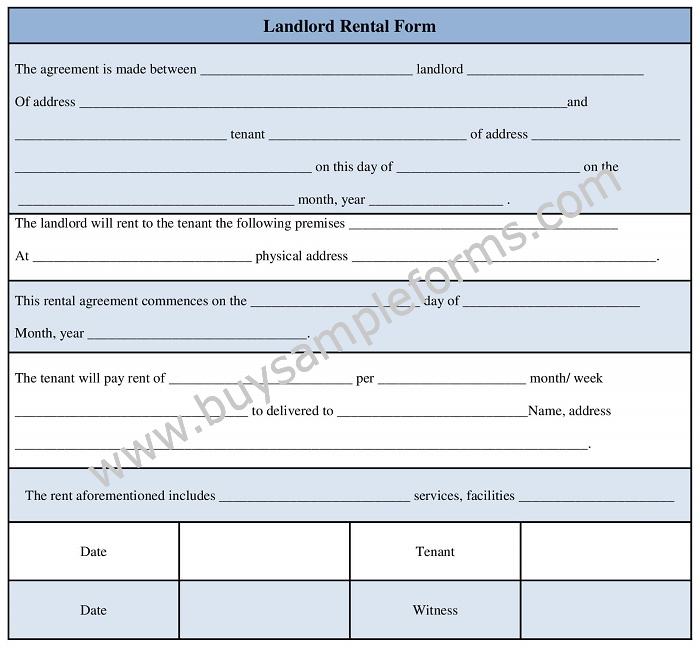 Landlord Rental form Format Agreement Template Word