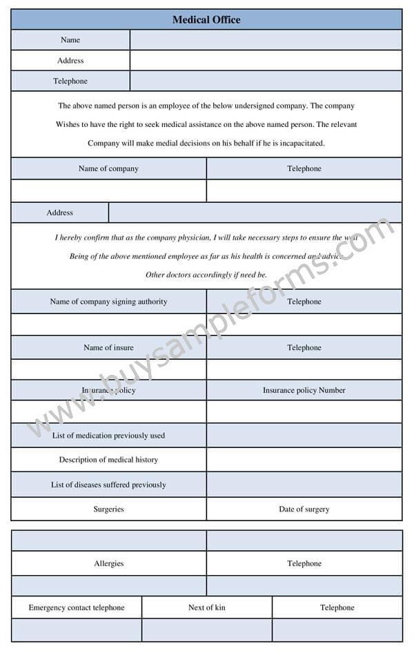 Printable Medical Office Form Template Word Download