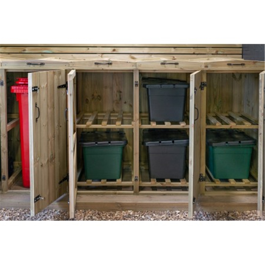 Wheelie Bin And Recycling Box Triple Chest Store 2 x Wheelie Bin + 6