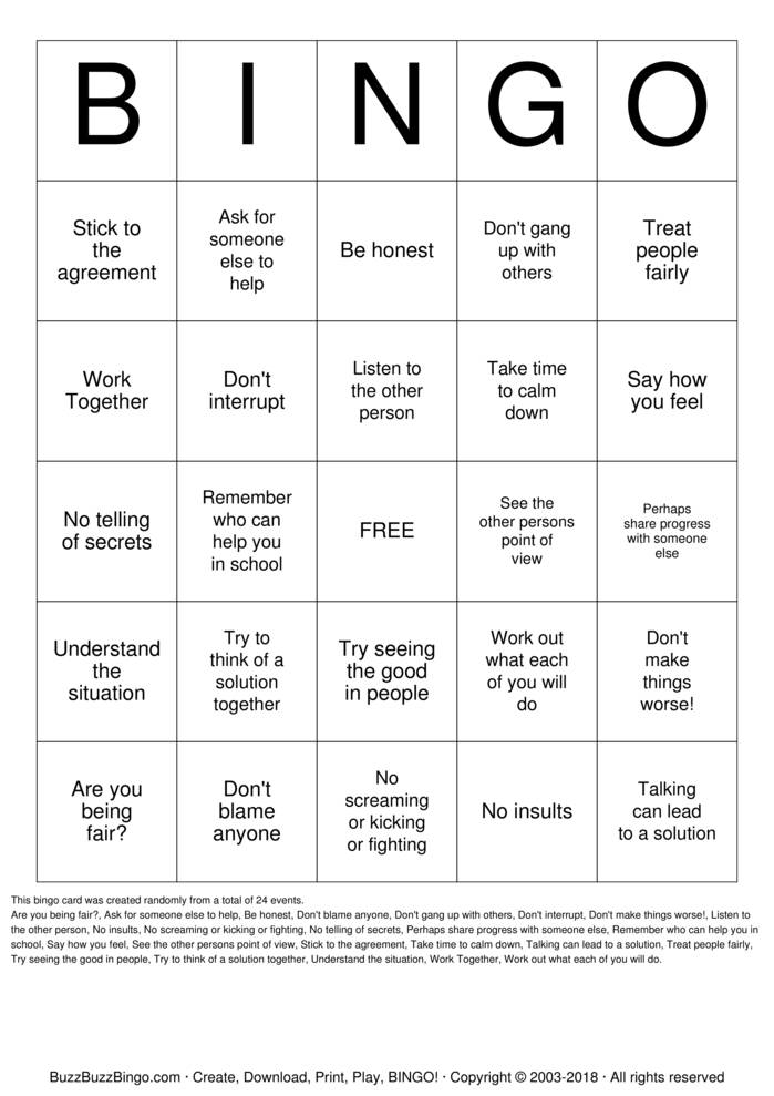 respect Bingo Cards to Download, Print and Customize!