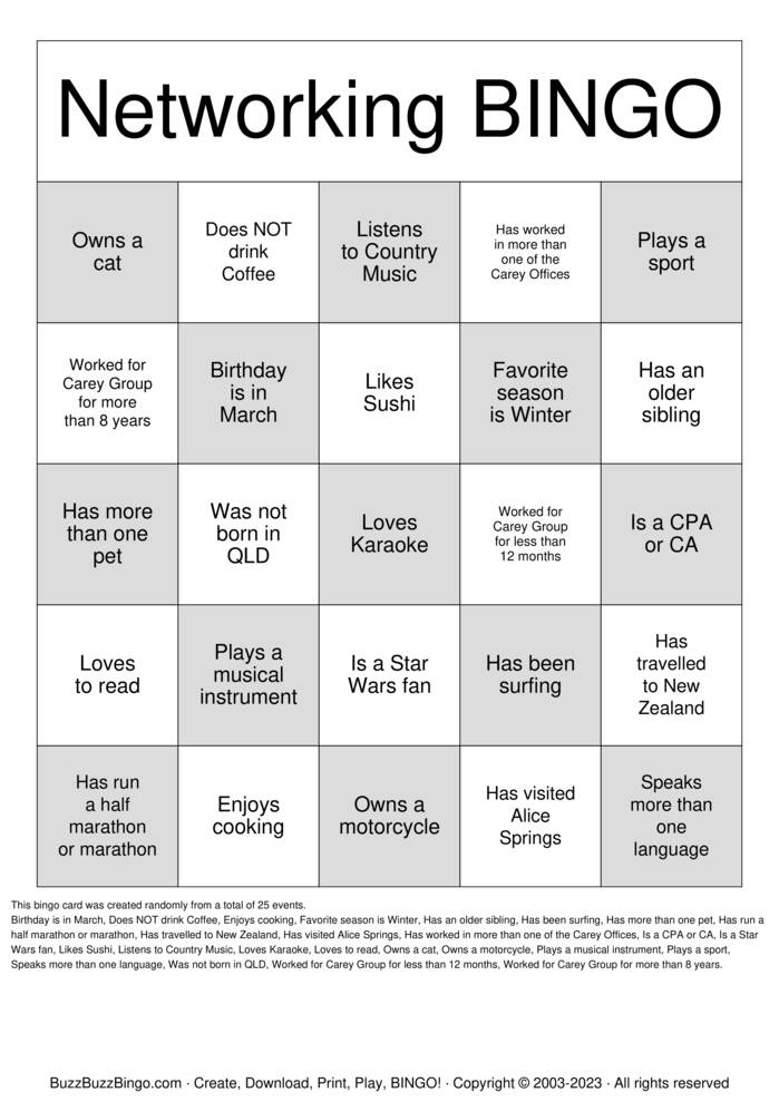 Networking Bingo Cards to Download, Print and Customize!