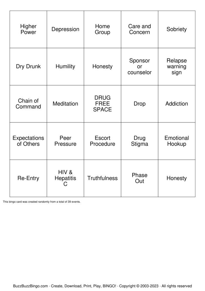 Recovery Bingo Cards to Download, Print and Customize!