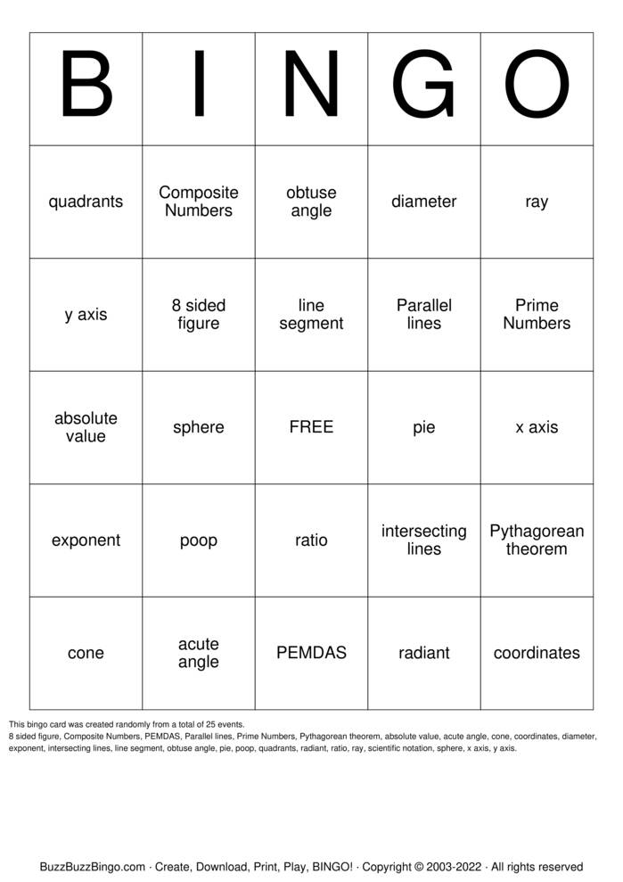 8th Grade Math Bingo Cards to Download, Print and Customize!