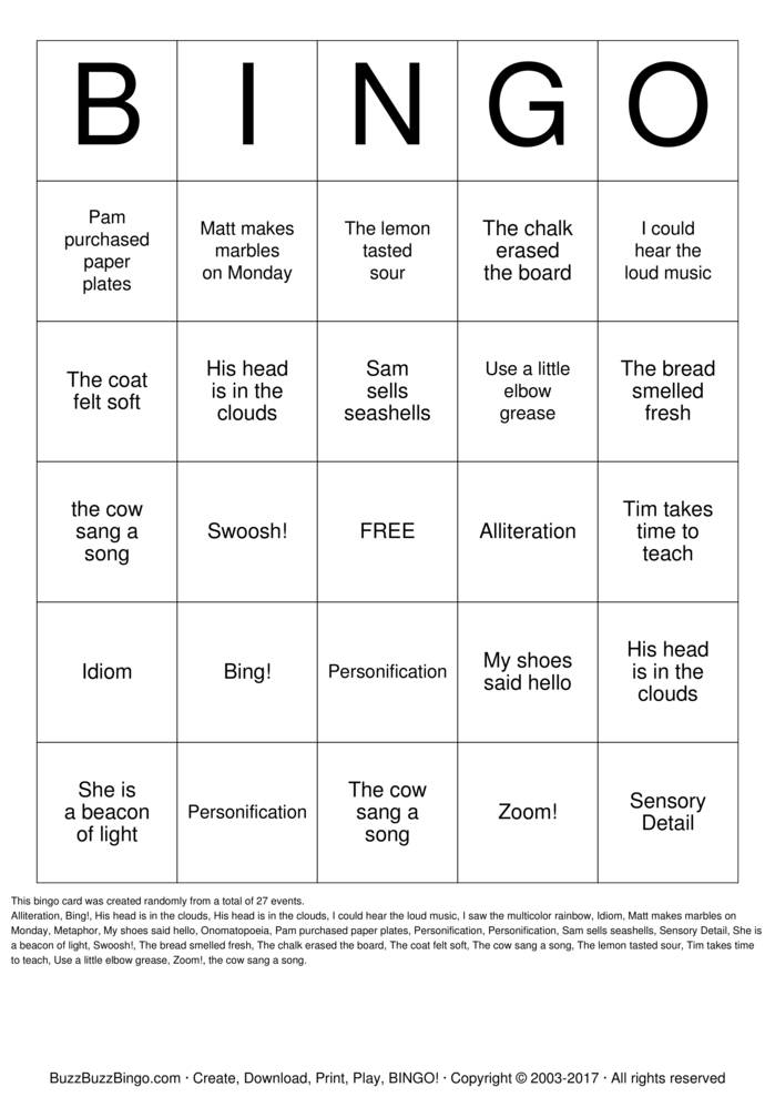 Figurative Language Bingo Cards to Download, Print and Customize!