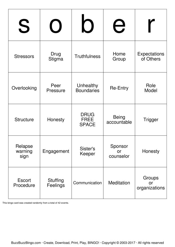 Recovery Bingo Cards to Download, Print and Customize!