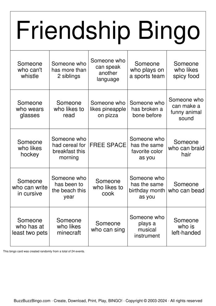 Friendship Bingo Bingo Cards to Download, Print and Customize!(08)