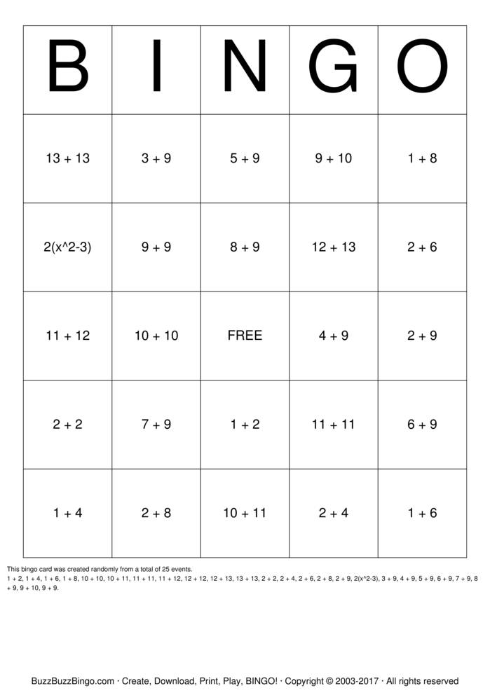 Math Bingo Cards to Download, Print and Customize!