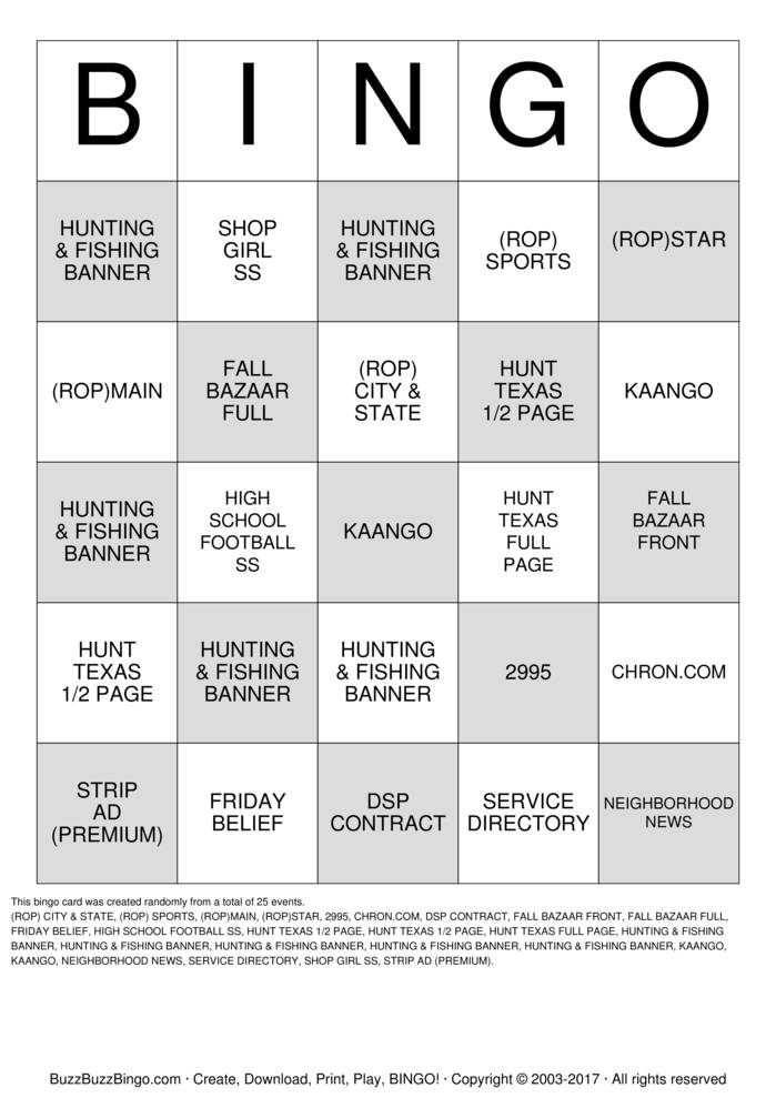 Custom Bingo Cards to Download, Print and Customize!