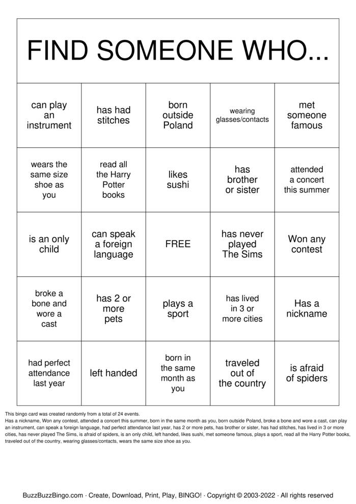 Getting to Know you! Bingo Cards to Download, Print and Customize!