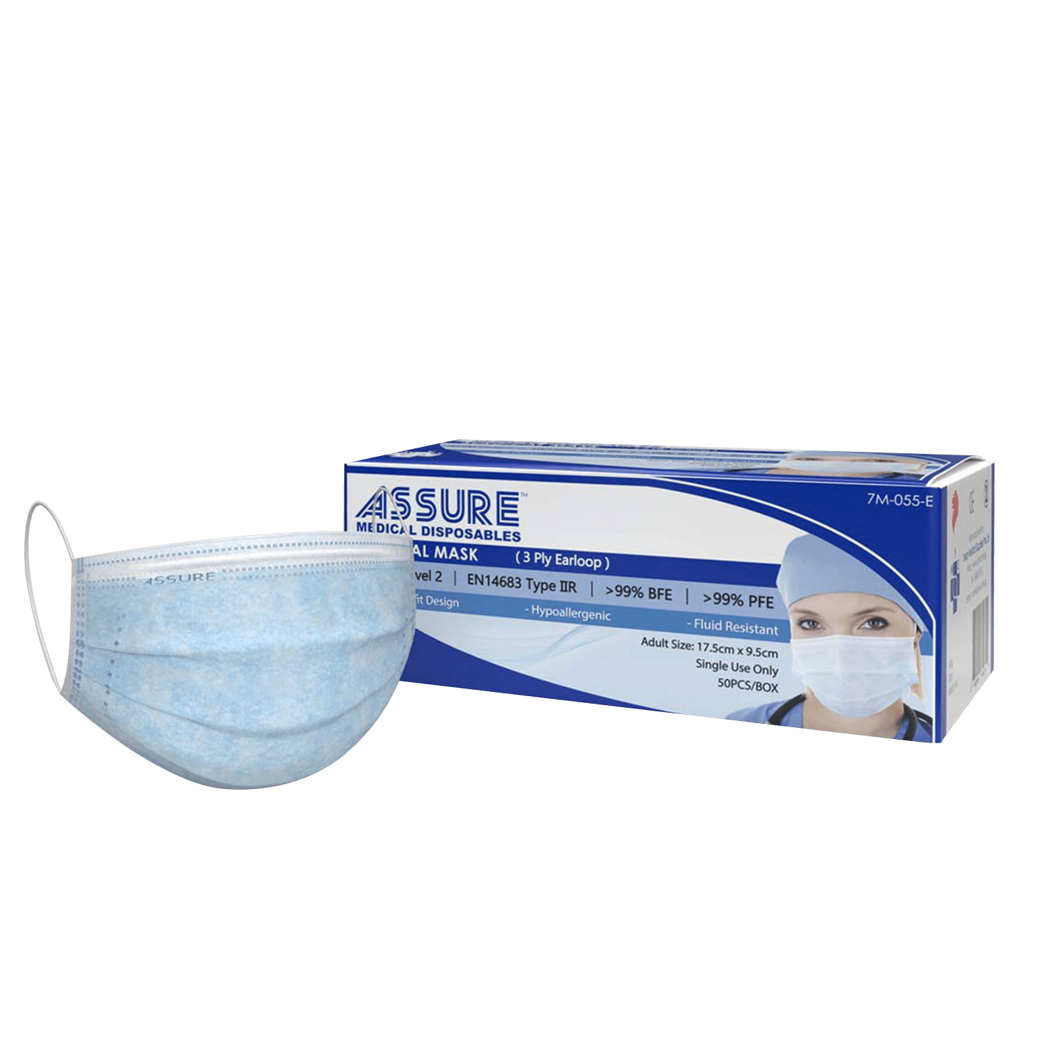 Assure Blue Surgical Mask (3Ply Earloop, 50pcs/box)