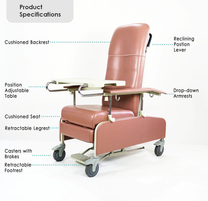 BION Geriatric Chair, Reclining, Mobile, Drop Armrest, RGC100D BW