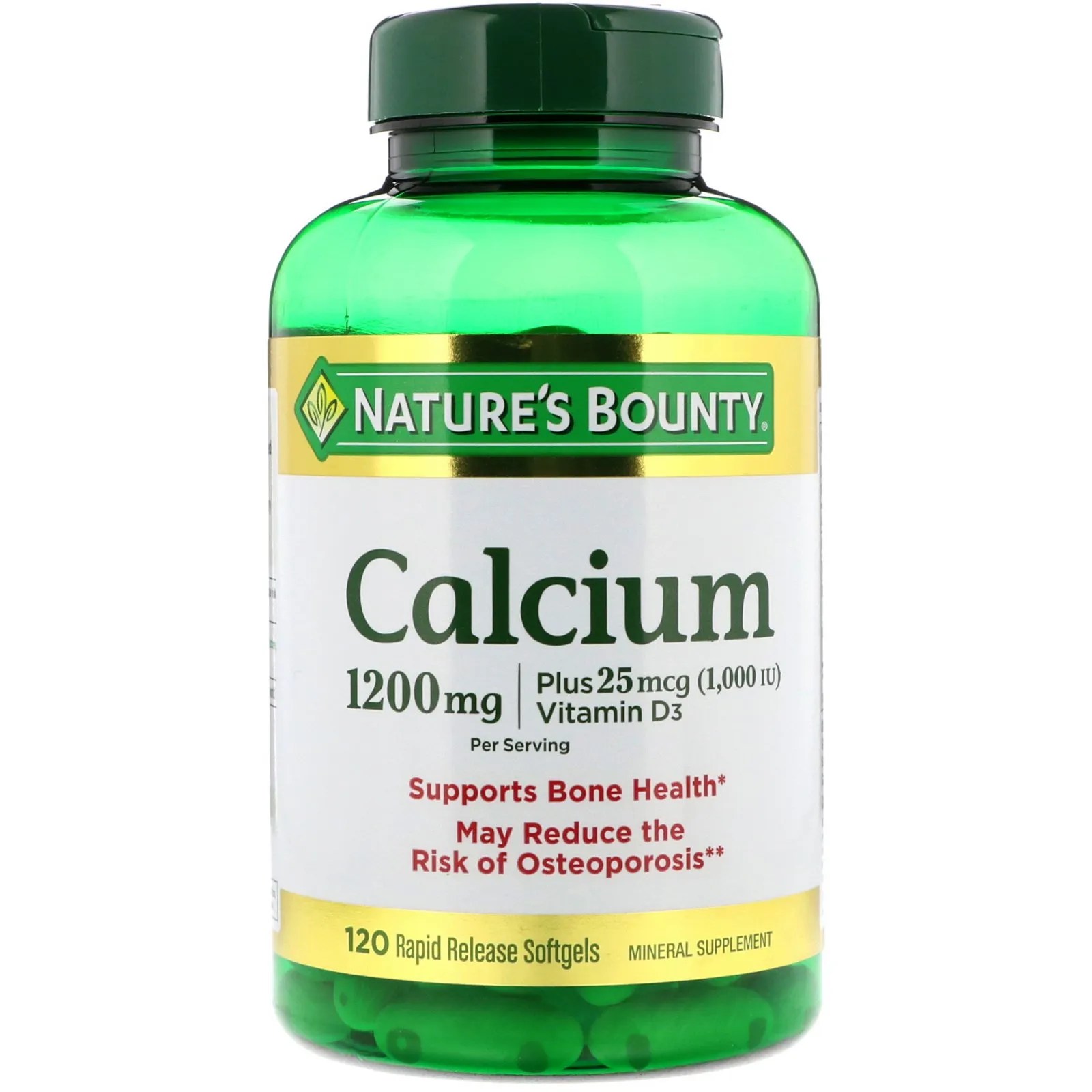 Nature's Bounty, Calcium Plus 25 mcg (1000 IU) Vitamin D3, 1200 mg, 120 Rapid Release Softgels