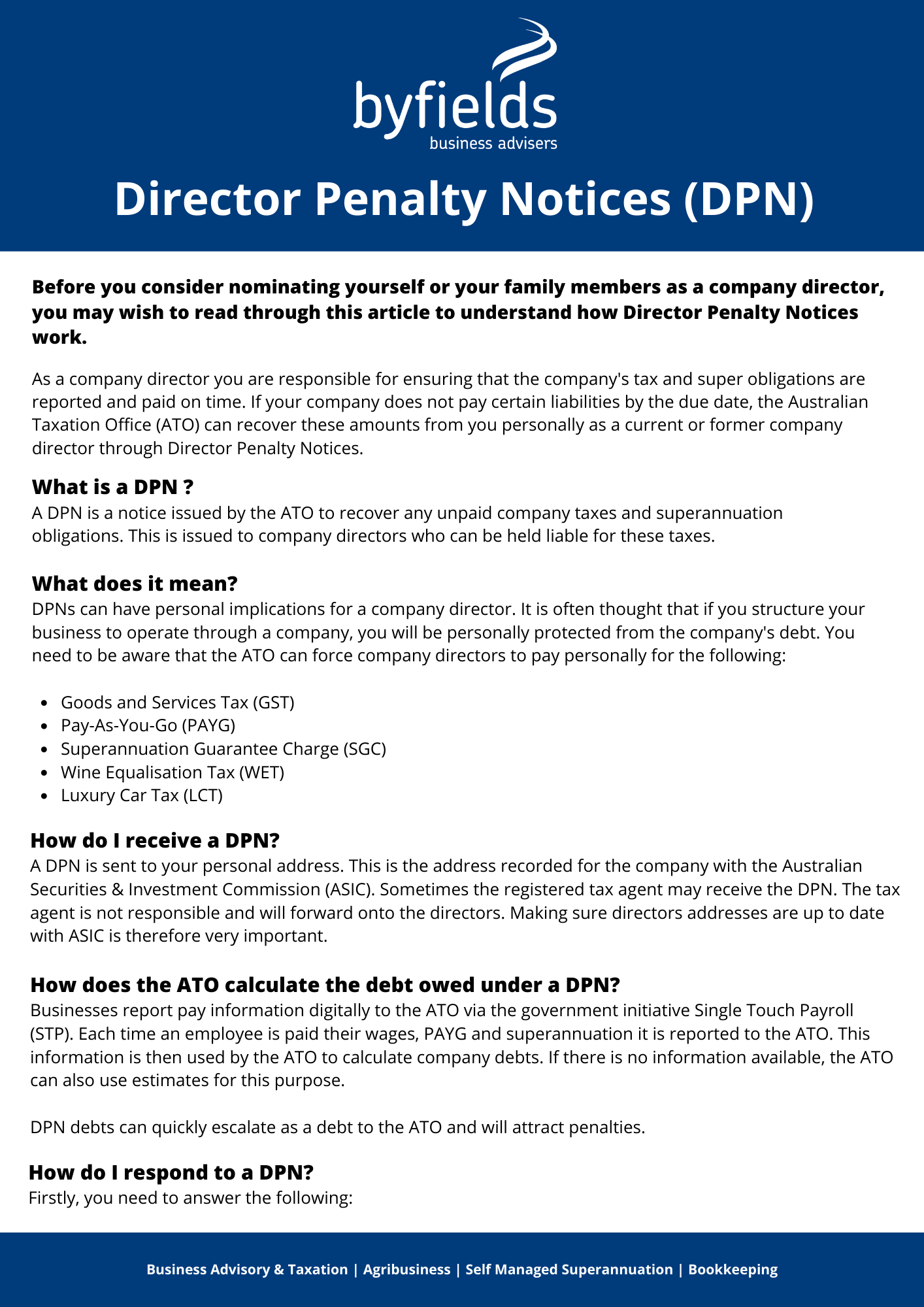 Director Penalty Notices (DPN) Byfields