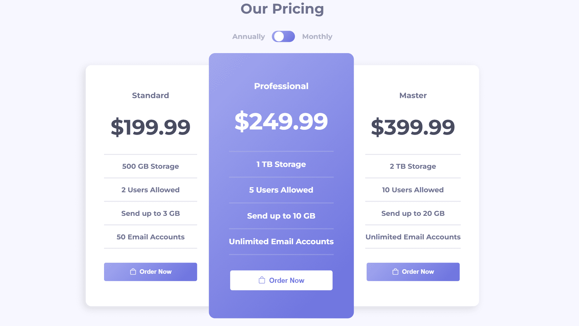 Pricing Table UI using HTML, CSS, and JavaScript Bytewebster