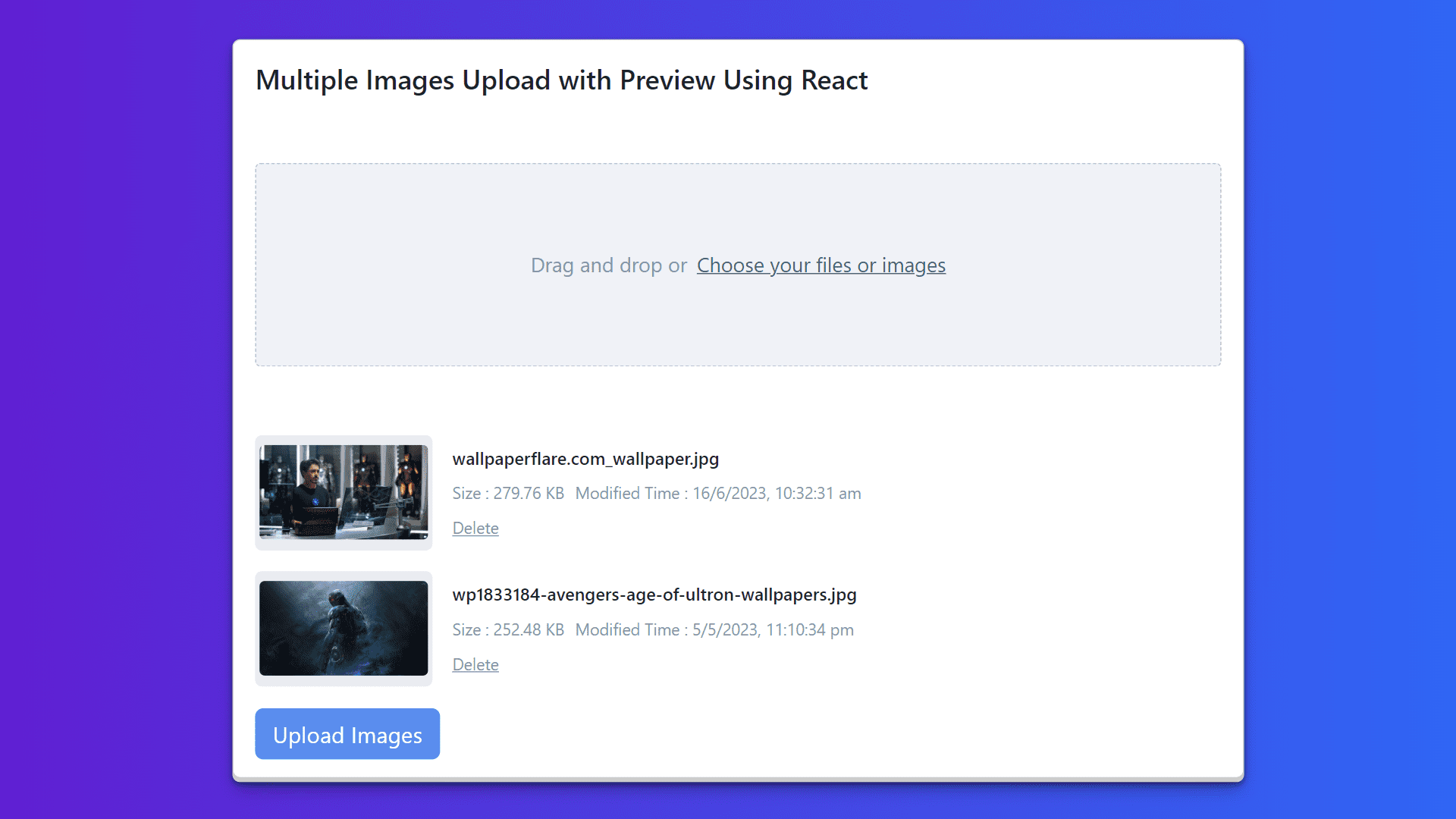 Multiple Images Uploader with Preview Feature Using React