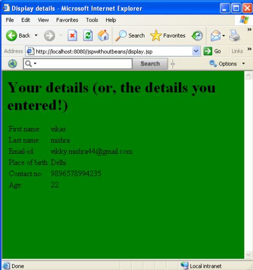 Create a Form Page Through JSP Without Beans