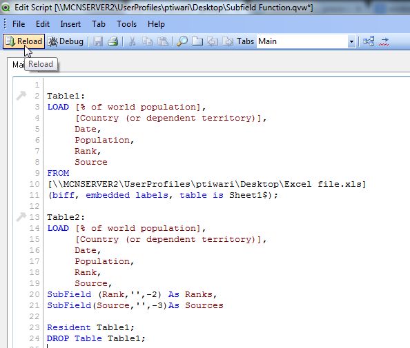 SubField() Function in QlikView Application Part 1
