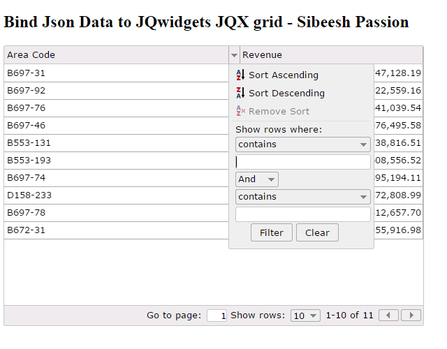 Bind JSON Data to JQWidget JQX Grid