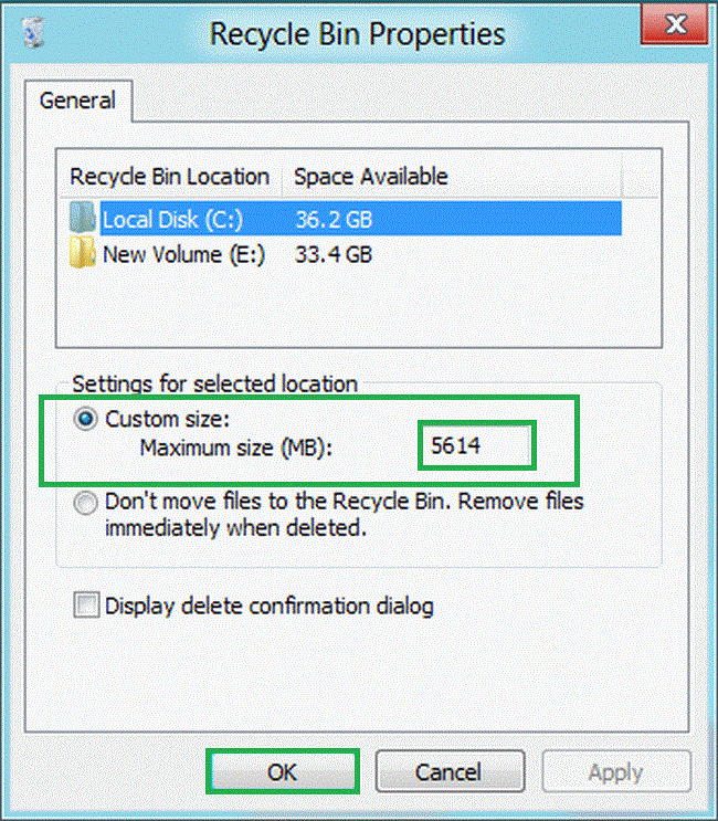 Customize Recycle Bin Settings in Windows 8
