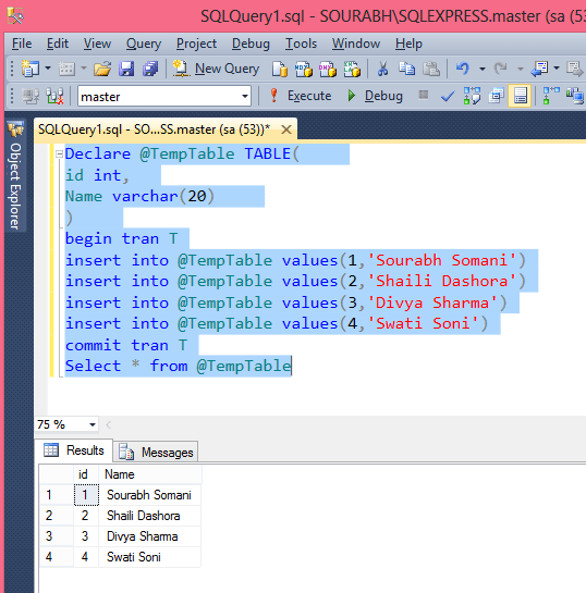 Table Variable in SQL Server