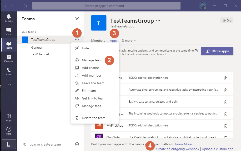Outgoing Webhook In MS Teams