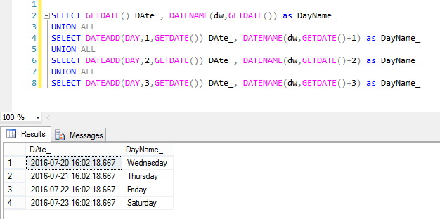 Get Day of Week in SQL Server