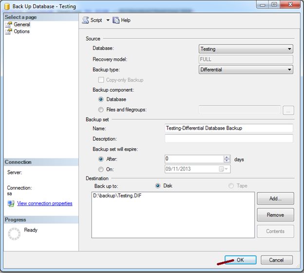 SQL Server Differential Backups using TSQL and SSMS