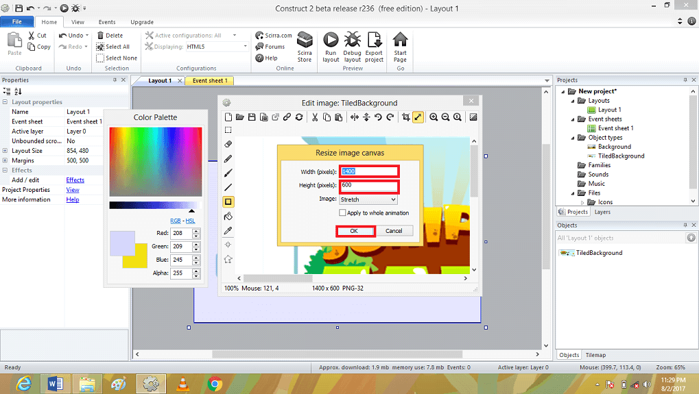 Adding Game Background Using Construct 2