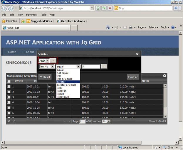 Filter Search in JQ Grid Using Jquery in Application
