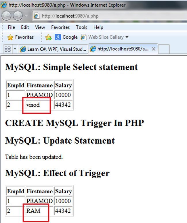 Create MySQL Trigger in PHP