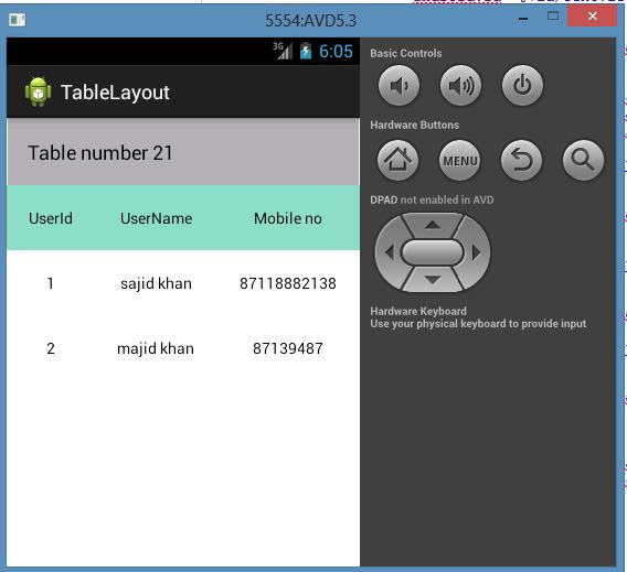 Create a Table Layout in Android