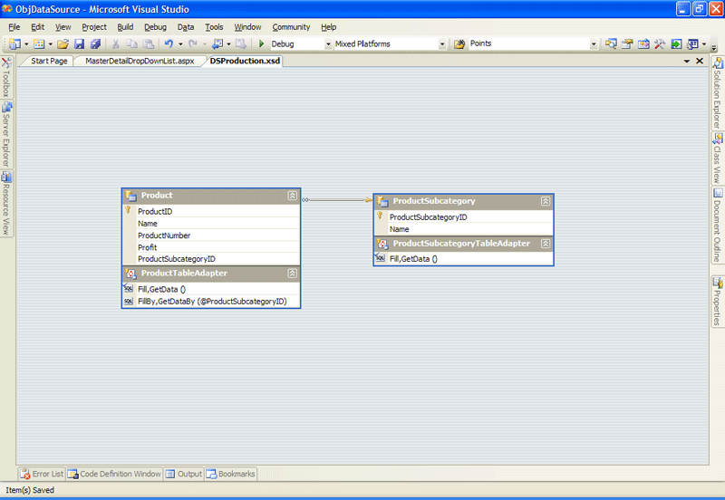 Masterdetail databinding using DropDownList in 2.0
