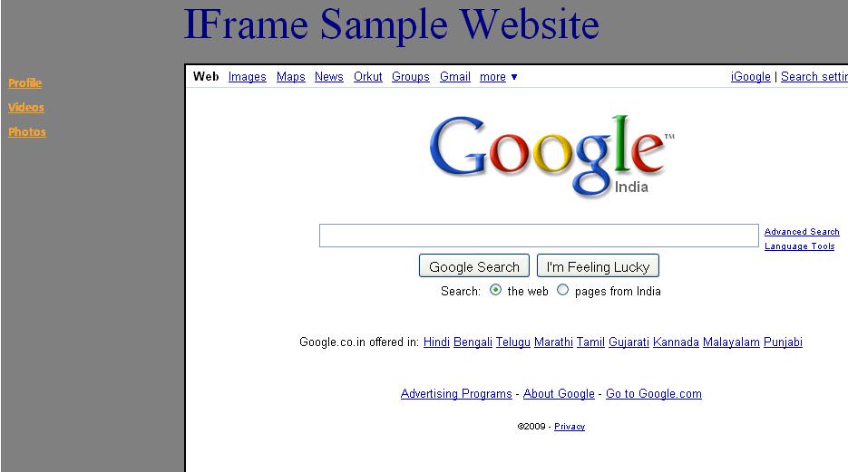 Develop the web site using iFrame model
