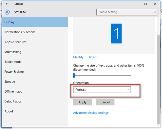 Display Settings in Windows 10