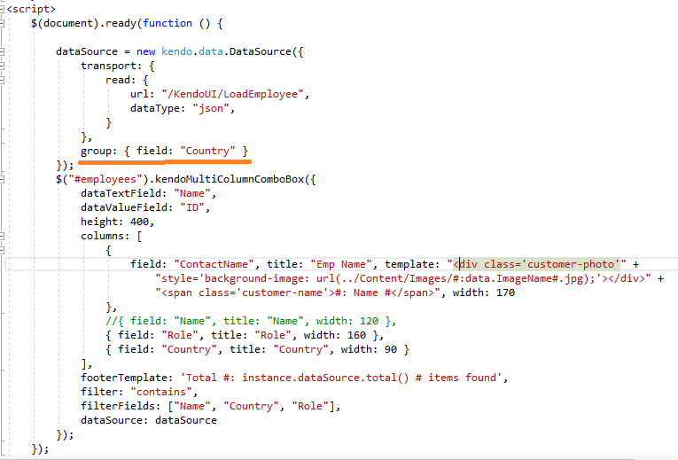 MVC 5 Kendo UI How To Group The values