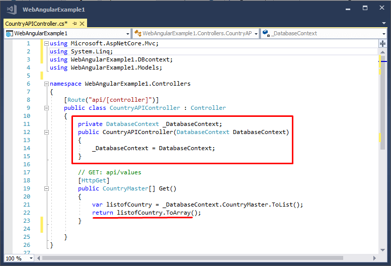 Binding Dropdown List In Angular With Core Web API