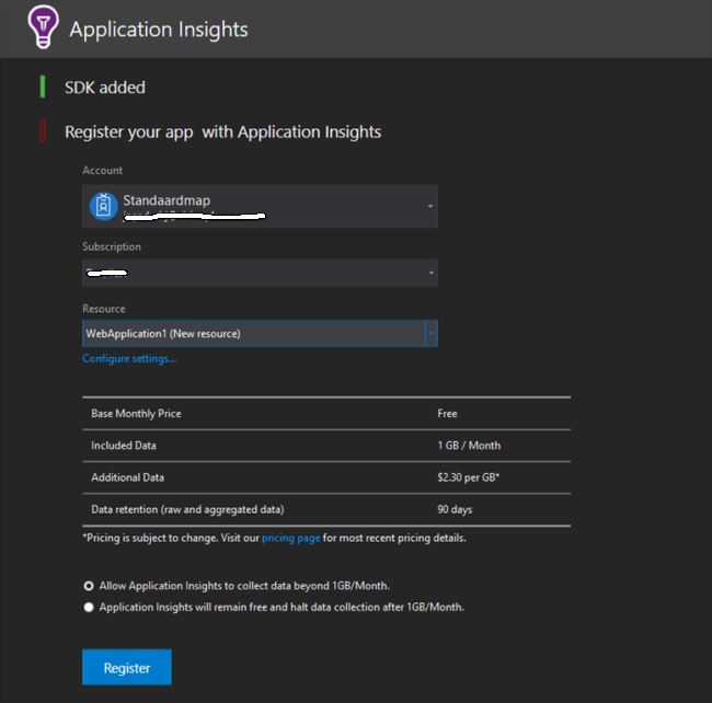 Configure Application Insight For Core 2.0