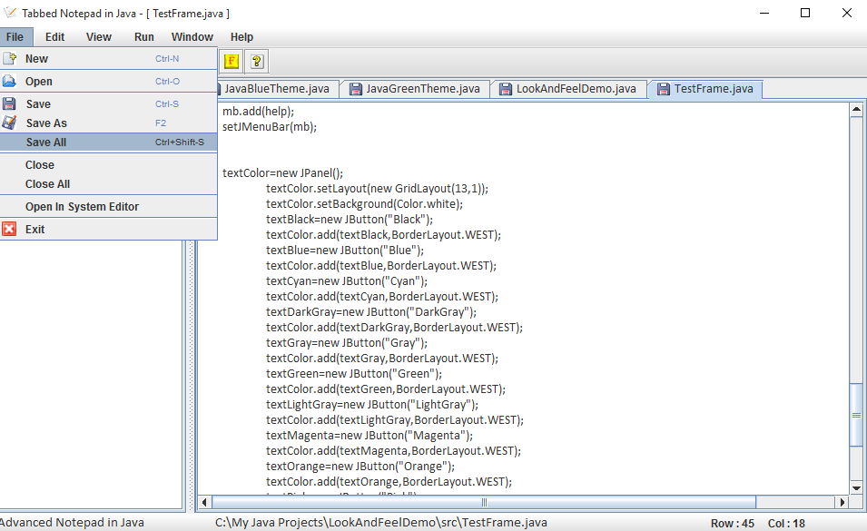 Creating Advanced Tabbed Notepad In Java