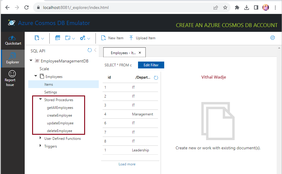CRUD Stored Procedures in Azure Cosmos DB