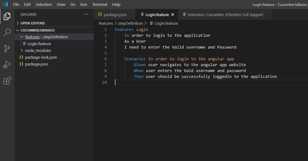 CucumberJS Basics In Depth (Visual Studio Code Editor)