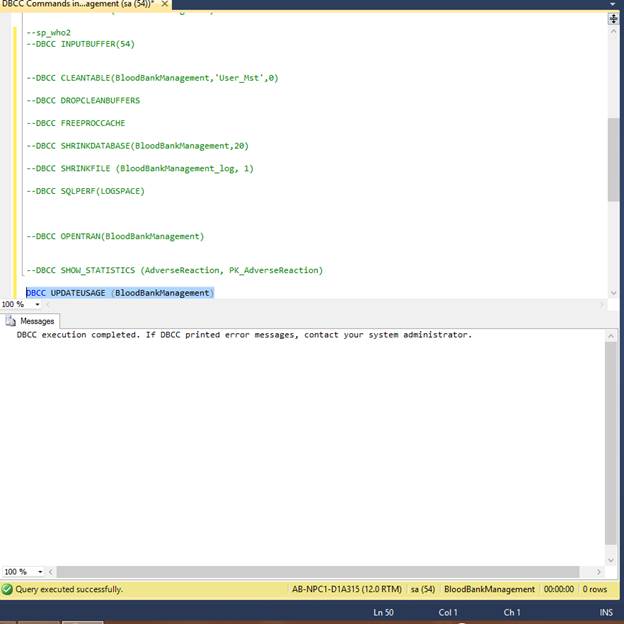 Database Console Commands In SQL Server
