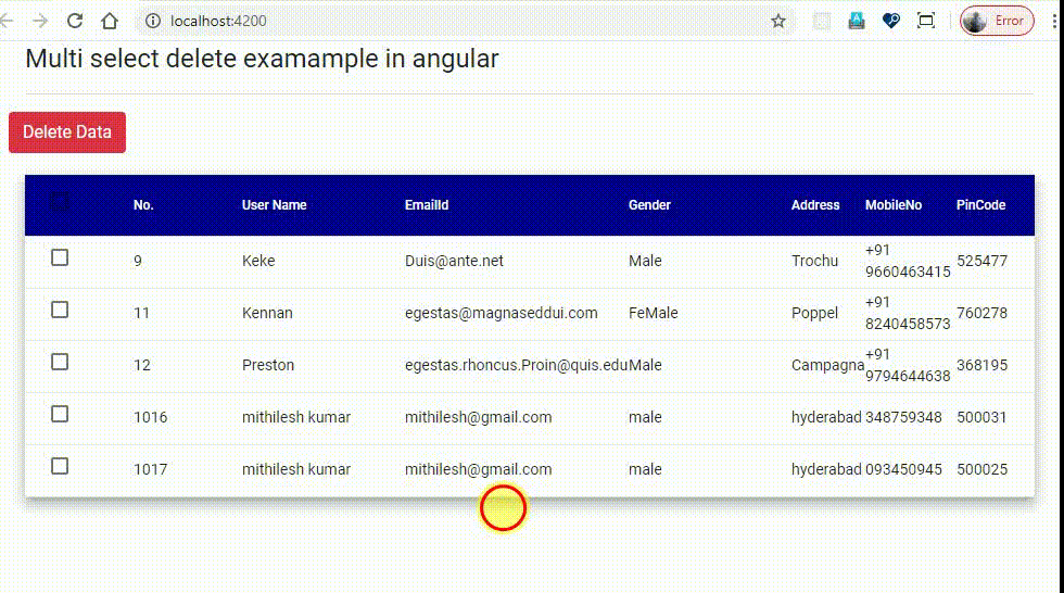 Deleting Multiple Rows With Checkboxes In Angular 9 With  API And SQL