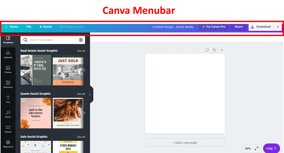 Exploring Canva's Menubar And Toolbar