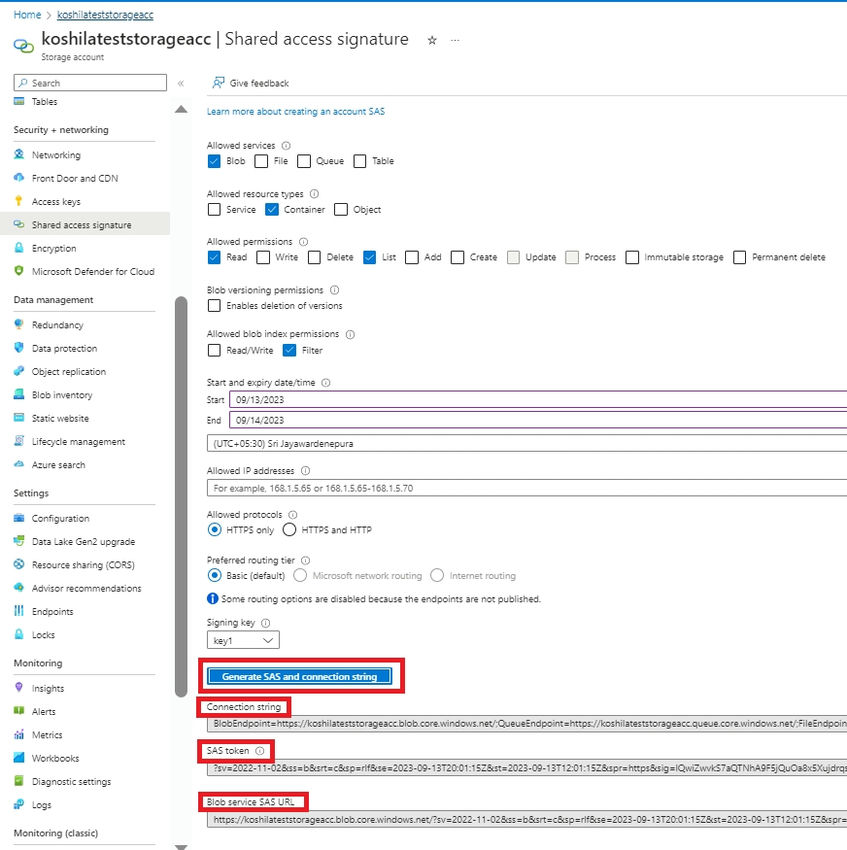 How to Generate a Shared Access Signatures (SAS) to an Azure Storage