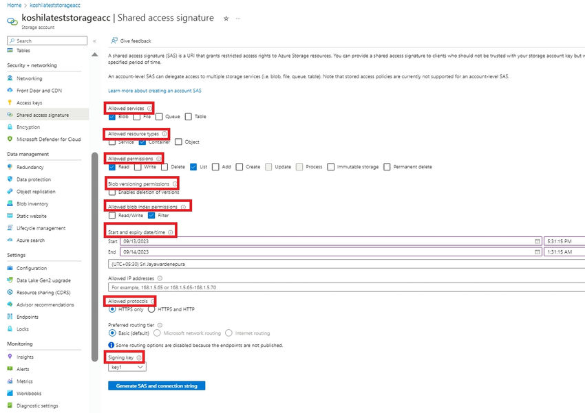 How to Generate a Shared Access Signatures (SAS) to an Azure Storage Account?