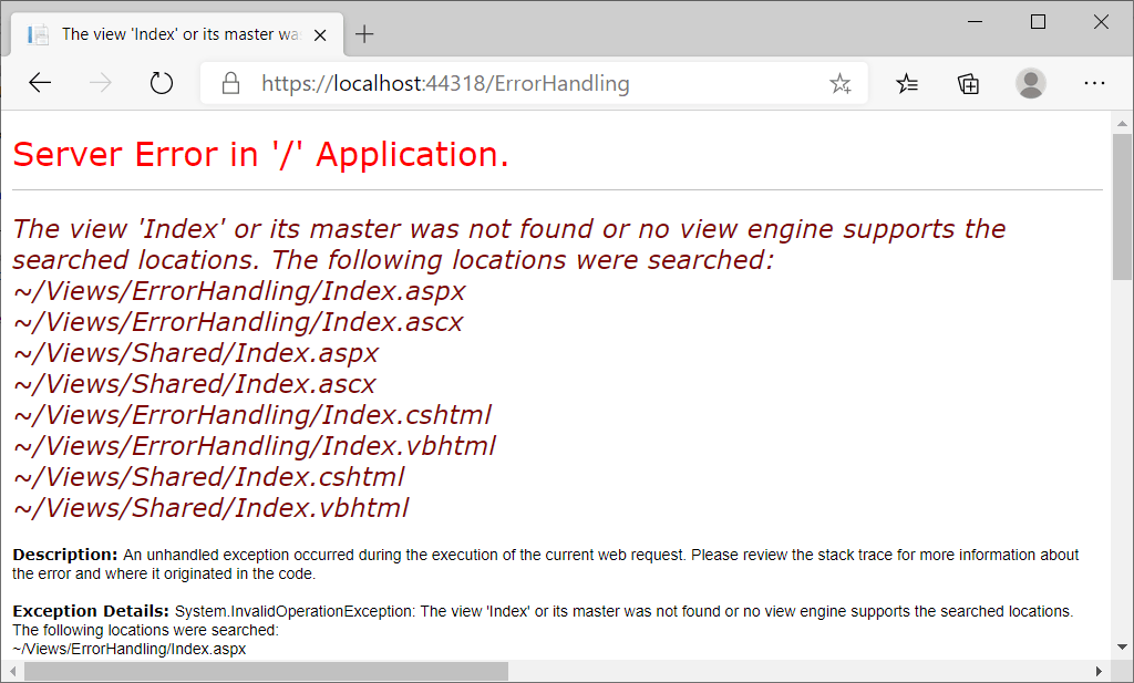 Exception Handling (1), In MVC